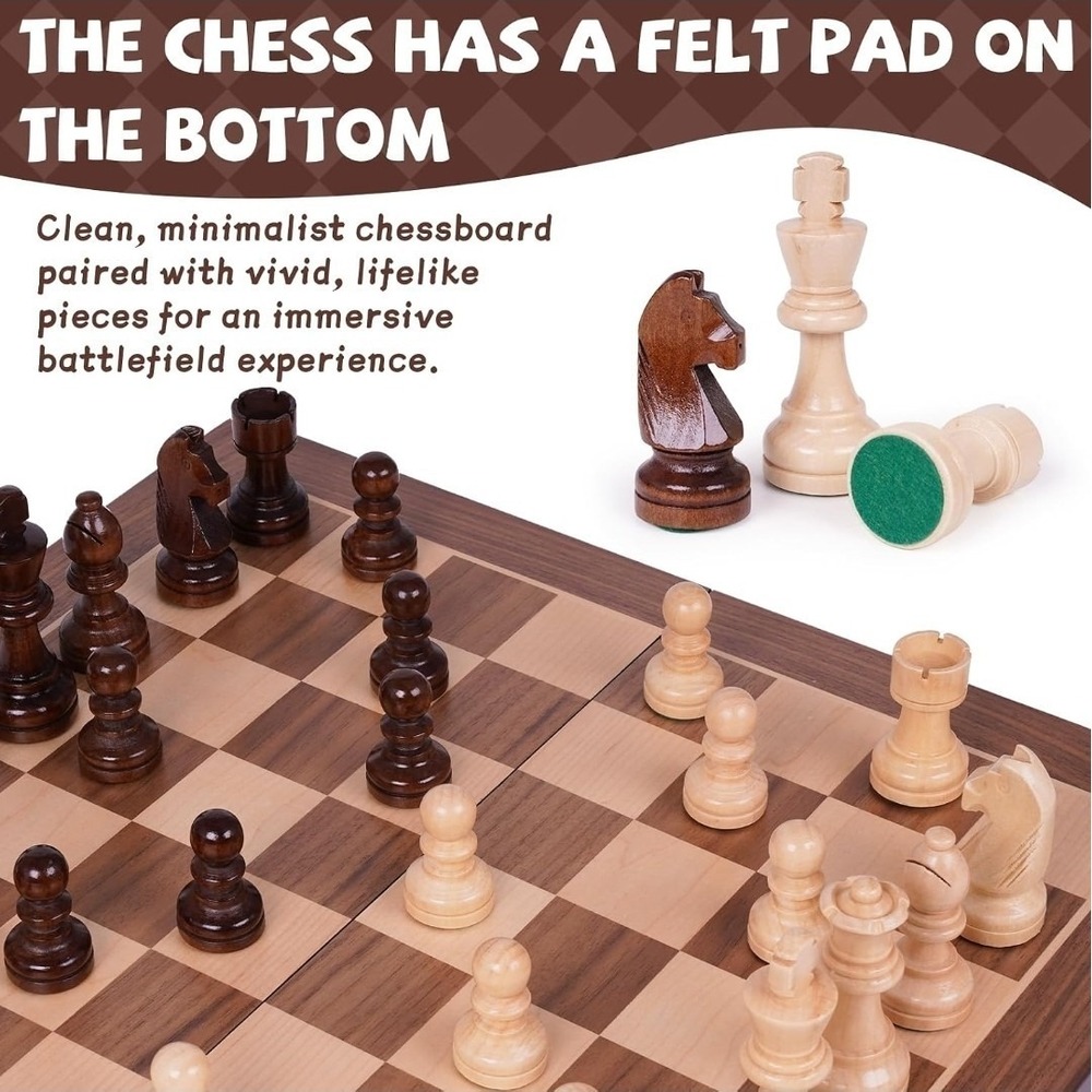 Soban's 17in Walnut Wooden Chess Set Folding Board 2 Extra Queens 3.5in King - Picture 7 of 7